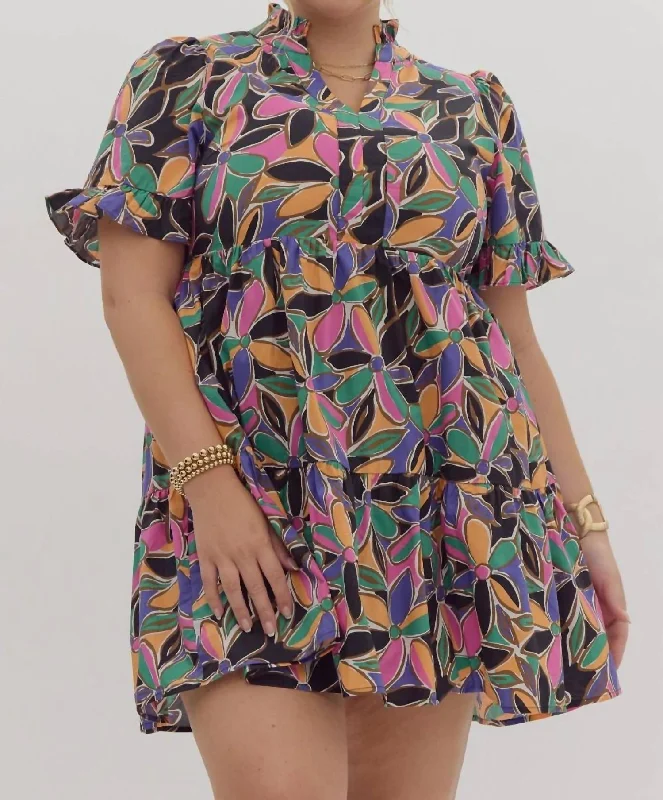 Deal of the Day Ruffled Floral Dress In Multicolor