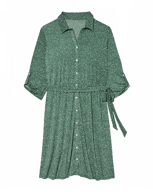 Deal Frenzy Midland Tabbed Sleeve Shirt Dress | Forest Green / White