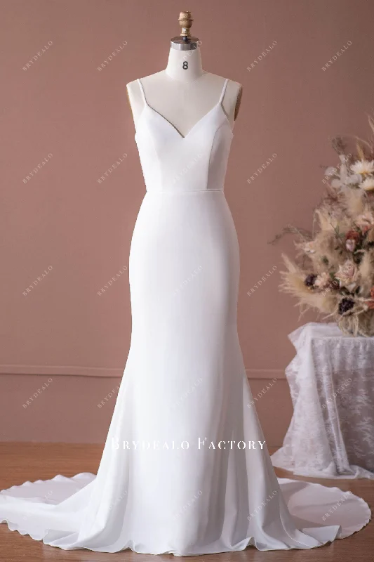 Best Deals Crepe Mermaid Wedding Dress Spaghetti Straps V Neckline