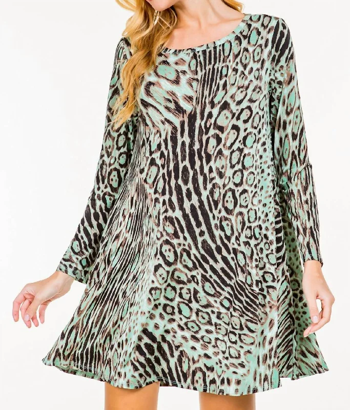 Factory Direct Sale Animal Print Dress In Mint