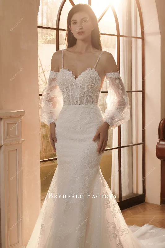 Discount Extravaganza Romantic Flower Lace Bubble Sleeve Wedding Dress