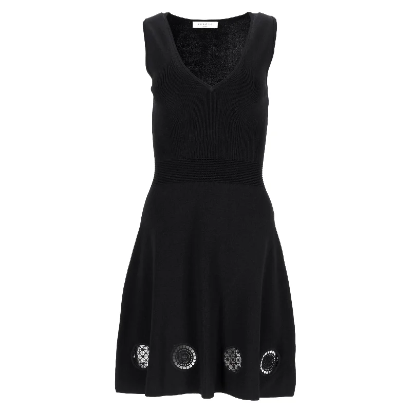 Special Price Sandro Paris Mini Cut-Out Detail Knitted Sleeveless Dress in Black Polyamide