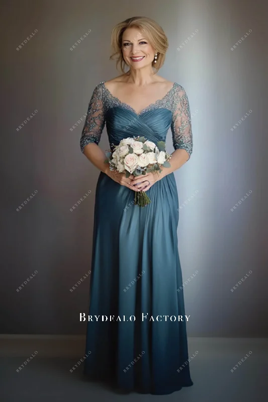 Bargain Blast Peacock Shimmery Lace Chiffon Aline Mother of Bride Dress