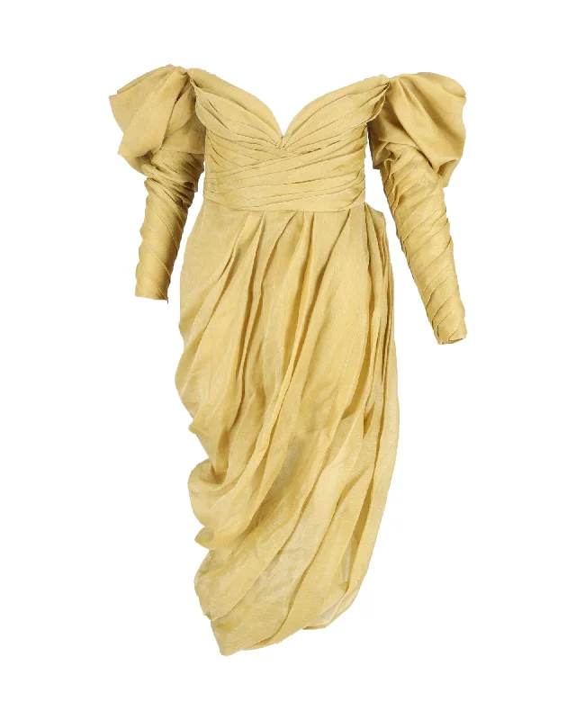 YEAR-End Clearance Zimmermann Sensory Drape Midi Dress in Green Linen
