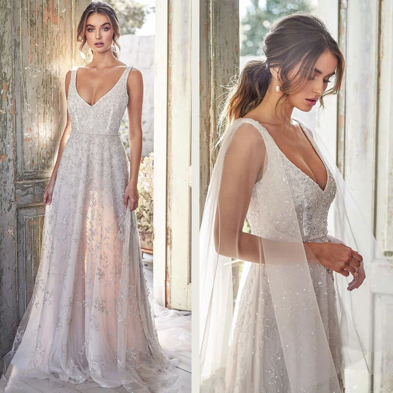 Early Bird Discount Elegance Sparkle White Floor Length Evening Dress