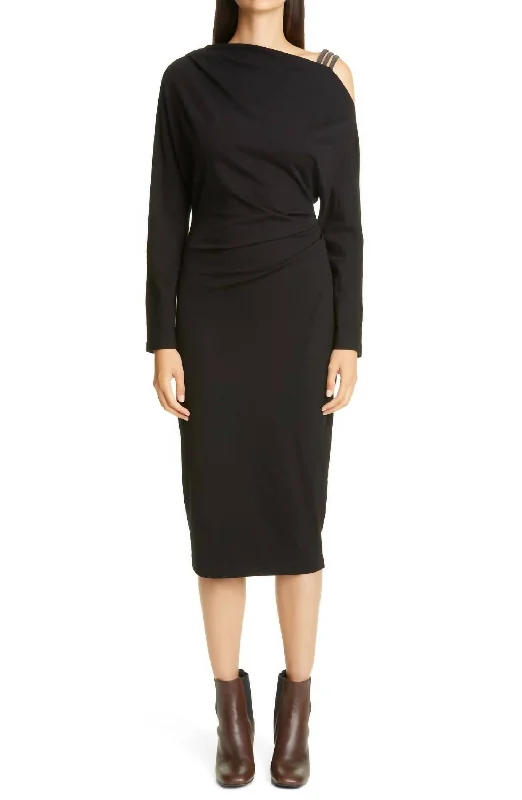 Special Promotion Monili Straps Long Sleeve Midi Dress In Black