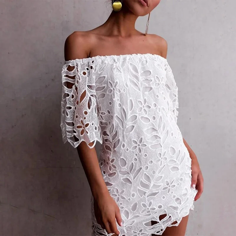 Special Savings Off Shoulder Lace Tight Short Dress