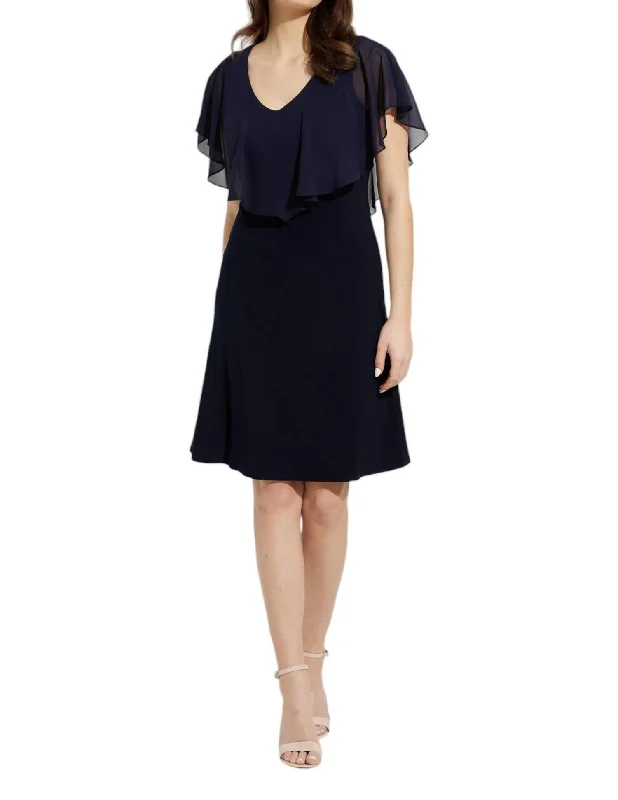 Overstock V-Neck Dress In Navy