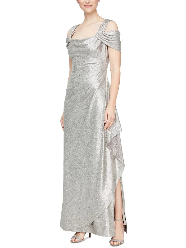 Price Smash Womens Metallic Cowl Neck Evening Dress