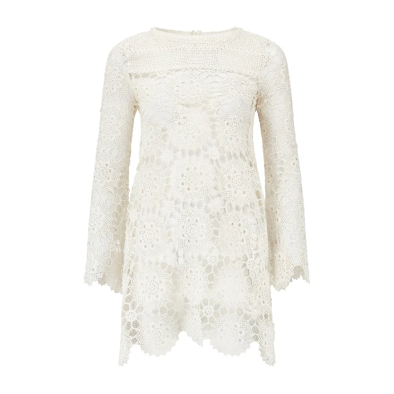 Markdowns 1970s White Lace Doily Crochet Dress