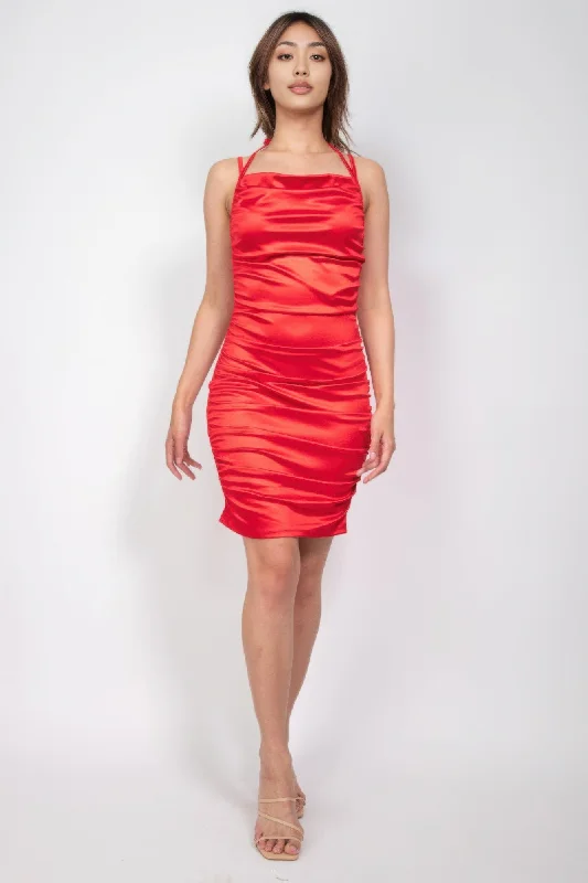 Overstock Ruched Mini Bodycon Halter Dress