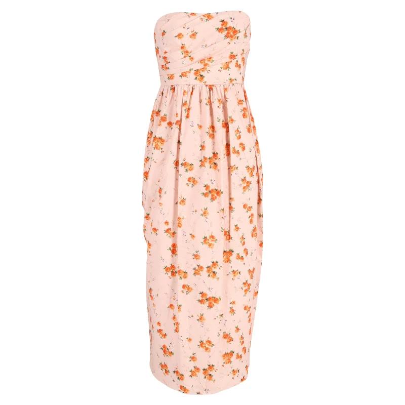 Savings Galore LoveShackFancy Strapless Floral Dress in Orange Cotton
