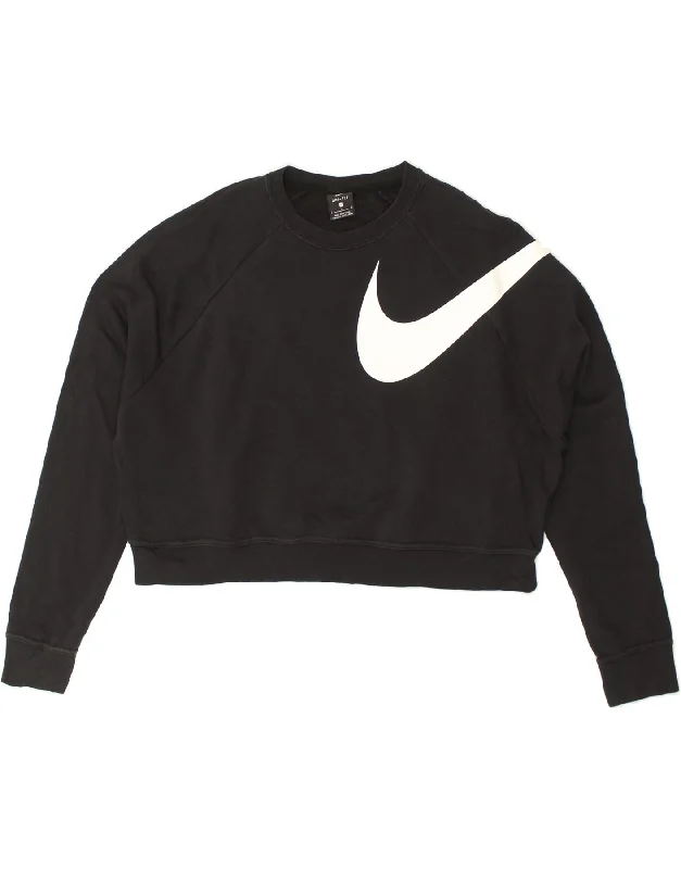 Daily Deals NIKE Womens Dri Fit Graphic Crop Sweatshirt Jumper UK 16 Large Black