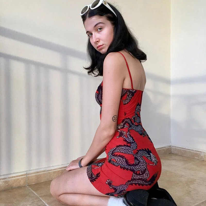 Customer Appreciation Sale Dragon Printed Bodycon Sling Dress