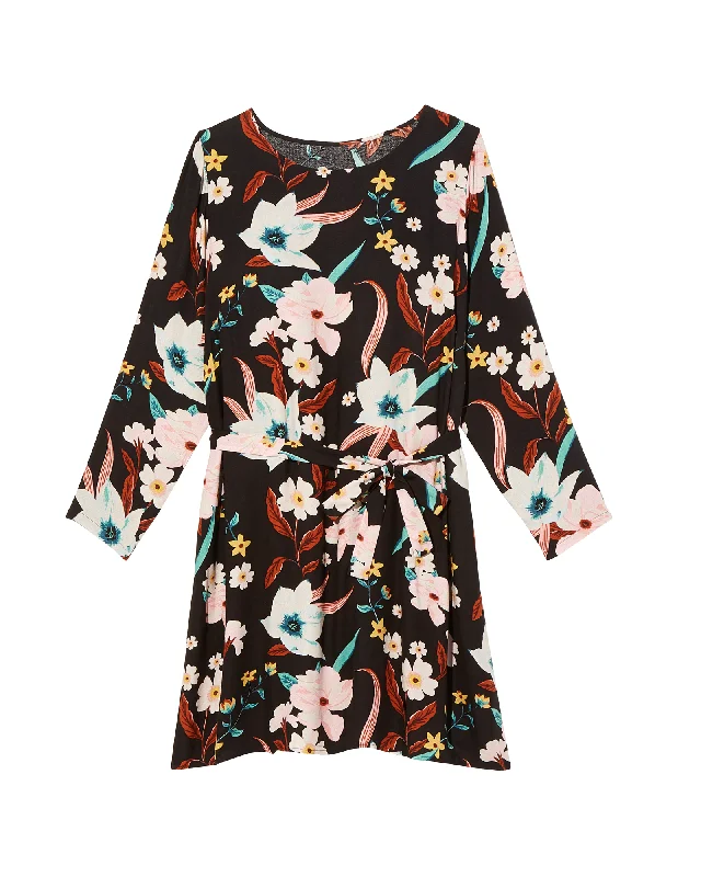 Price Reduction Jocelyn Long Sleeve Tied Waist Dress | Black / Light Blue