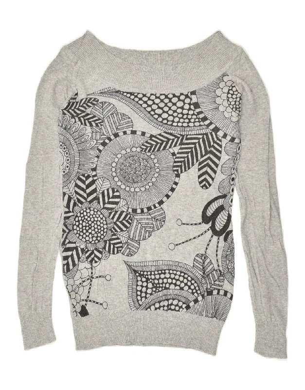 Special Savings DESIGUAL Womens Graphic Boat Neck Jumper Sweater UK 10 Small Grey