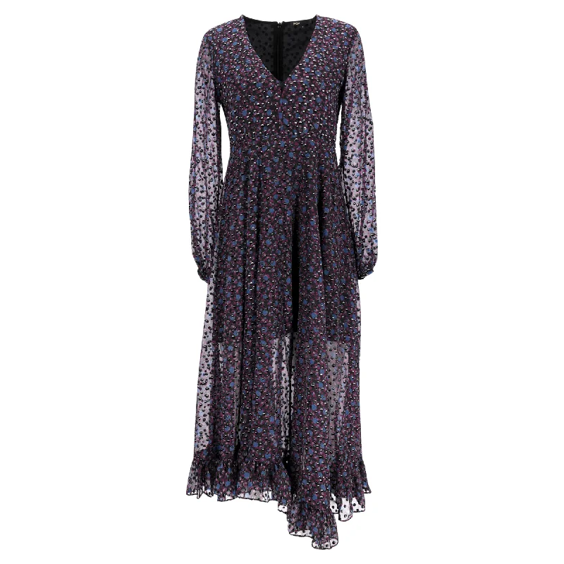 Epic Deals Maje Revana Printed Midi Asymmetric Long Sleeve Dress in Multicolor Polyamide