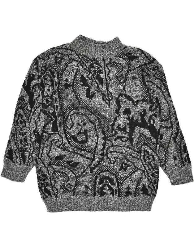 Warehouse Sale VINTAGE Womens Graphic Turtle Neck Jumper Sweater UK 16 Large Grey