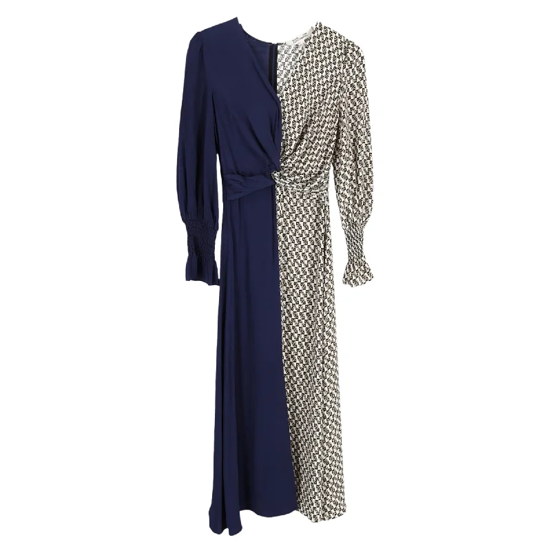 Lowest Price Diane von Furstenberg Michelle Knotted Paneled Midi Dress in Blue Silk