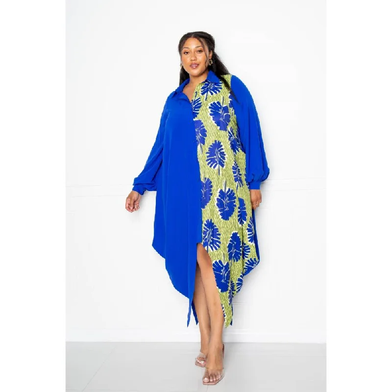 Price Cut Print Drapy Shirt Maxi Dress