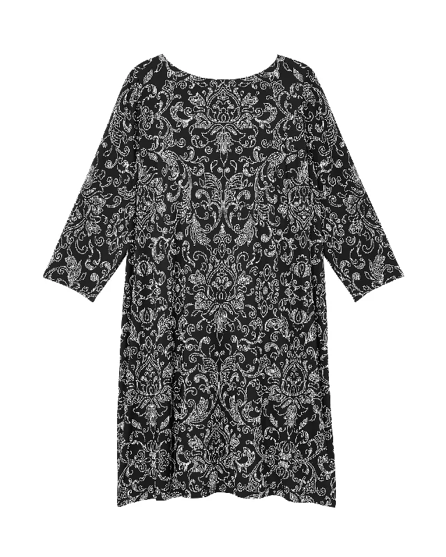 Price Smash Cumberland 3/4 Sleeve Shift Dress | Black / Ivory