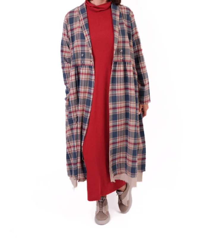 Price Slash Cotton Plaid Overcoat Dress In Sand