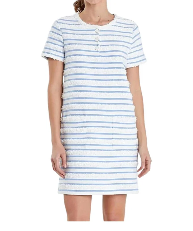 Seasonal Sale Fringed Polo Dress In Blue/white