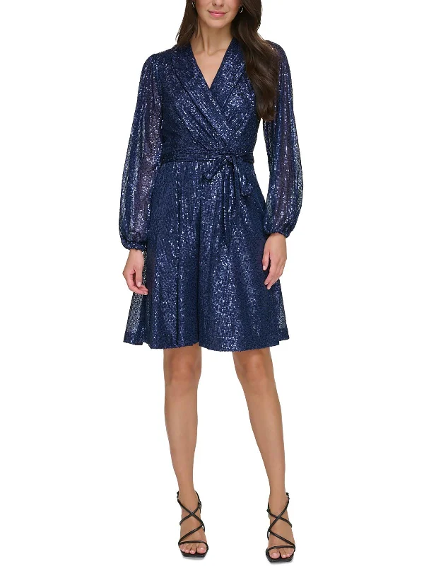 Exclusive Access Womens Sequined Balloon Sleeves Fit & Flare Dress