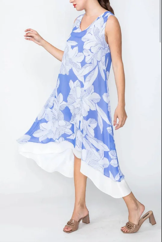 Hot Deal High & Low Layered V-Neck Dress In Sky