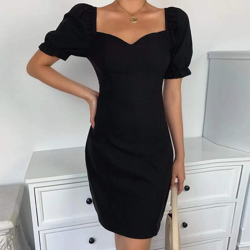 Deal Zone Classic Puff Sleeve Tight Short Dress